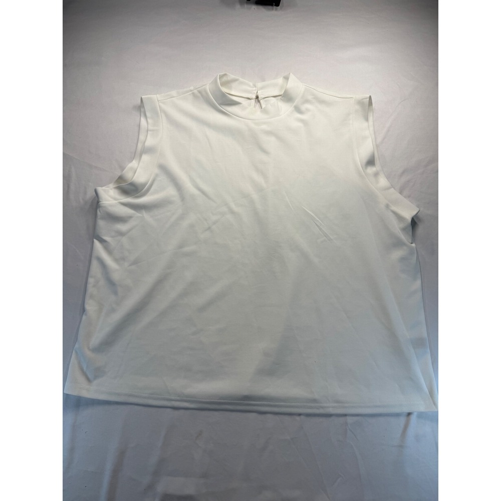 SHEIN Curve Women 4XL White Mock Neck Sleeveless Top Keyhole Back Stretch Blouse